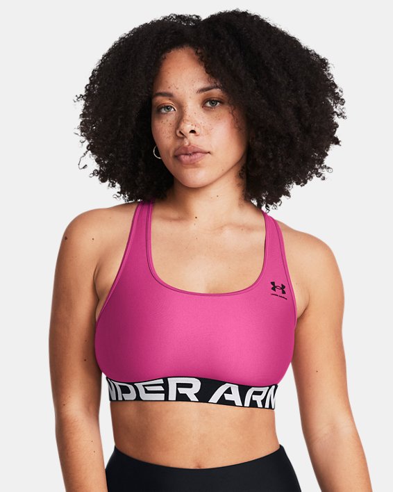 Sujetador deportivo HeatGear® Armour Mid Branded para mujer, Pink, pdpMainDesktop image number 2